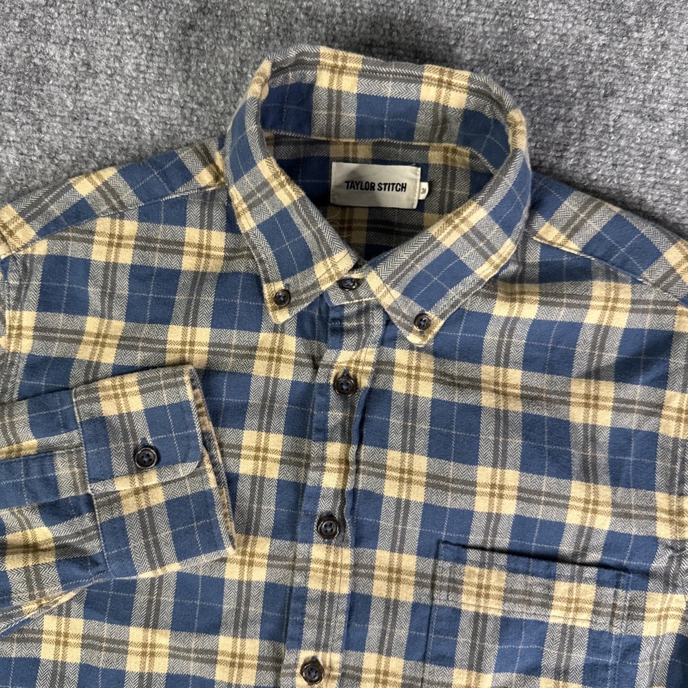 Taylor Stitch The Jack Mens Flannel Long Sleeve Brushed Navy Plaid Shirt XS 36